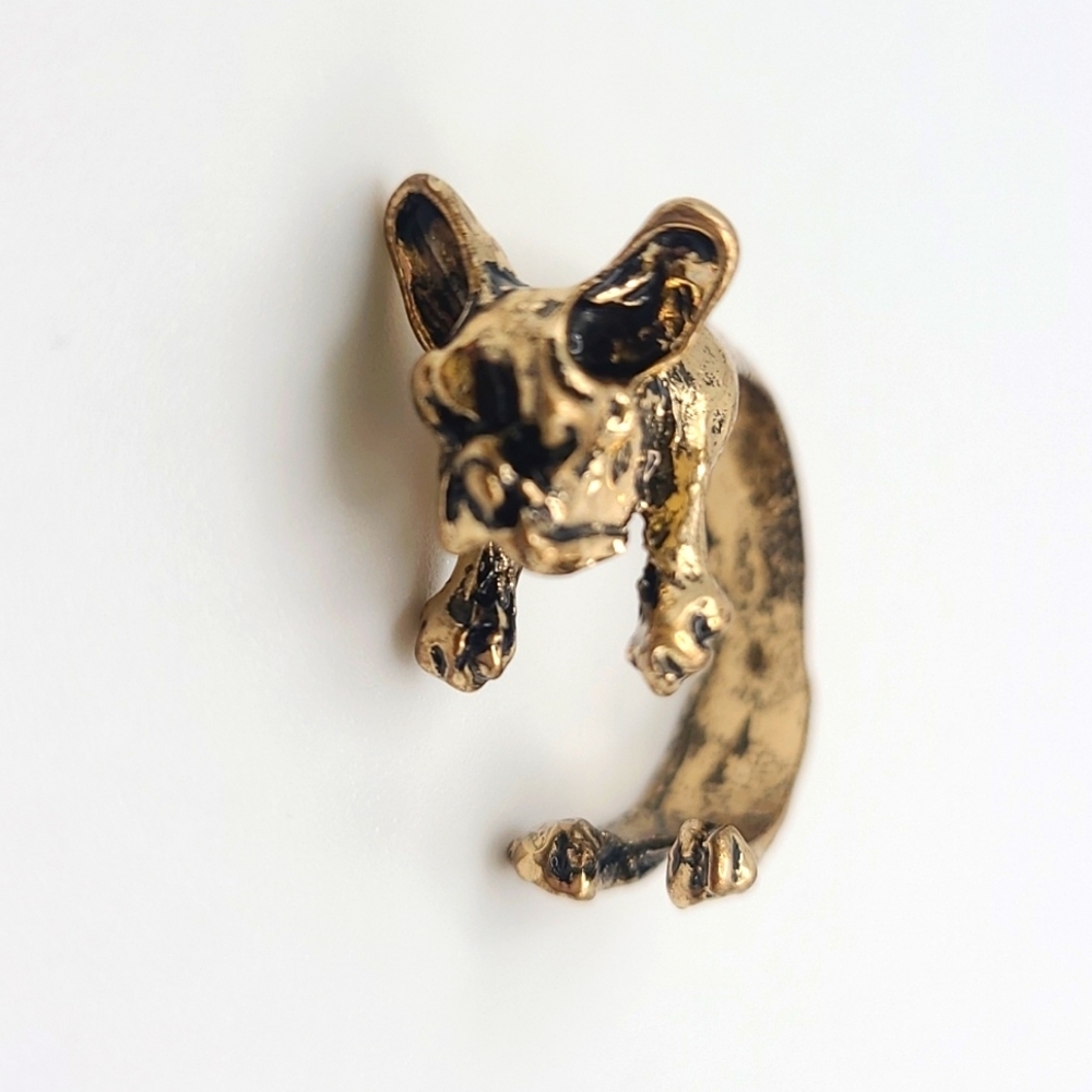 French Bulldog Ring – Gold Tone Sculpted Statement Band (NWOT)